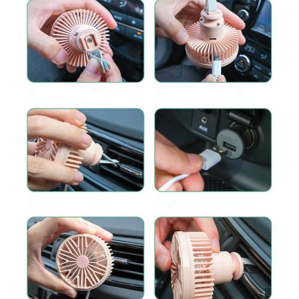 Car Vent Fan Multi-function USB Interface Mini LED Lamp Car Fan(Yellow) Sale