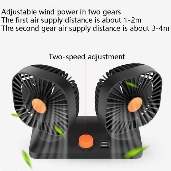 Mini USB 12   24V Car Electric Fan Double Head Car Cigarette Lighter Fan Discount