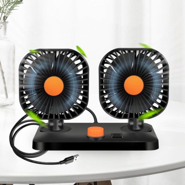 Mini USB 12   24V Car Electric Fan Double Head Car Cigarette Lighter Fan Discount