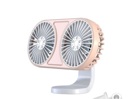 F211 Car Double Head With Led Electric Fan Car Air Outlet Instrument Panel USB Mini Fan(Pink) Online Hot Sale