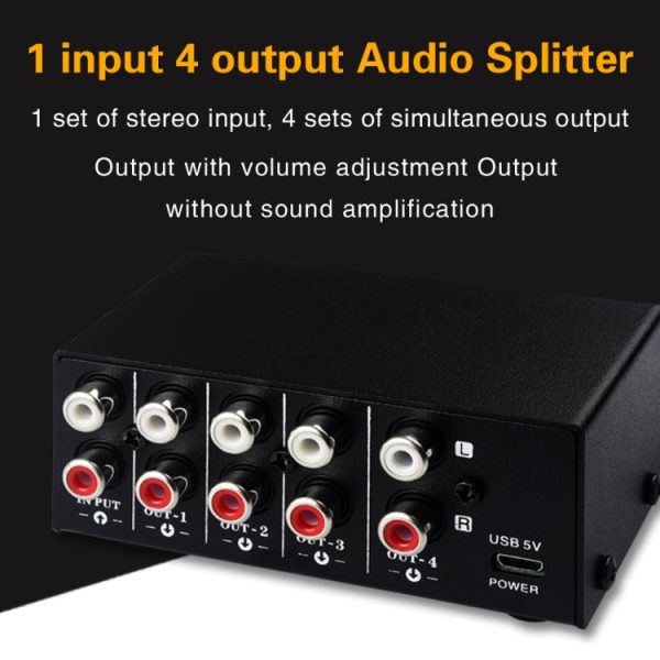 1 In 4 Out Audio Frequency Signal Distribute Device Non Consumption Output RCA Interface Discount