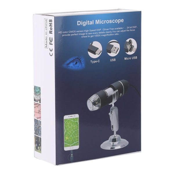 1600X Magnifier HD Image Sensor 3 in 1 USB Digital Microscope with 8 LED & Professional Stand (Black) Cheap