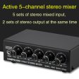 B055 5-Channel Active Stereo Mixer Multi-Channel Mixer with Independent Volume Adjustment  & USB 5V Power Output & Headphone Monitoring, US Plug Online